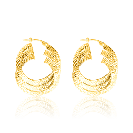 18K Pure Gold 3 Layer Round Earring Set