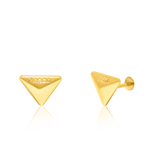 18K Pure Gold Triangle Screw Earring Set