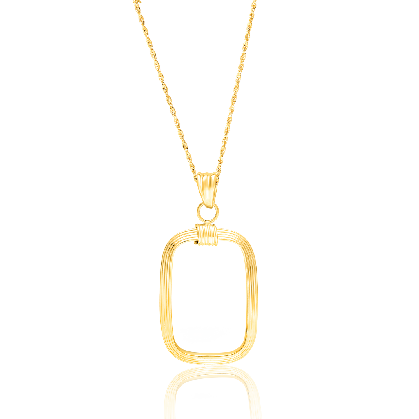 18K Pure Gold Long Square Necklace