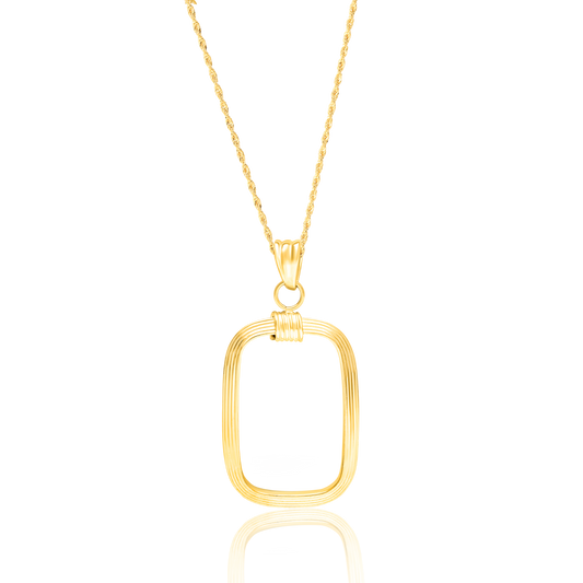 18K Pure Gold Long Square Necklace