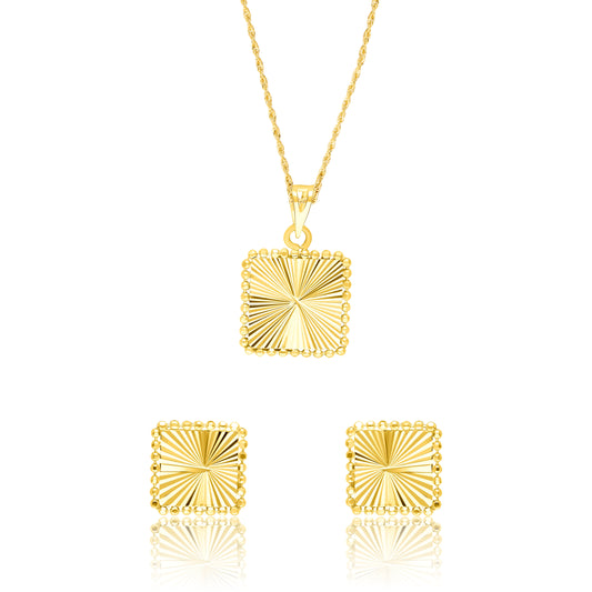18K Pure Gold Square Jewelry Set
