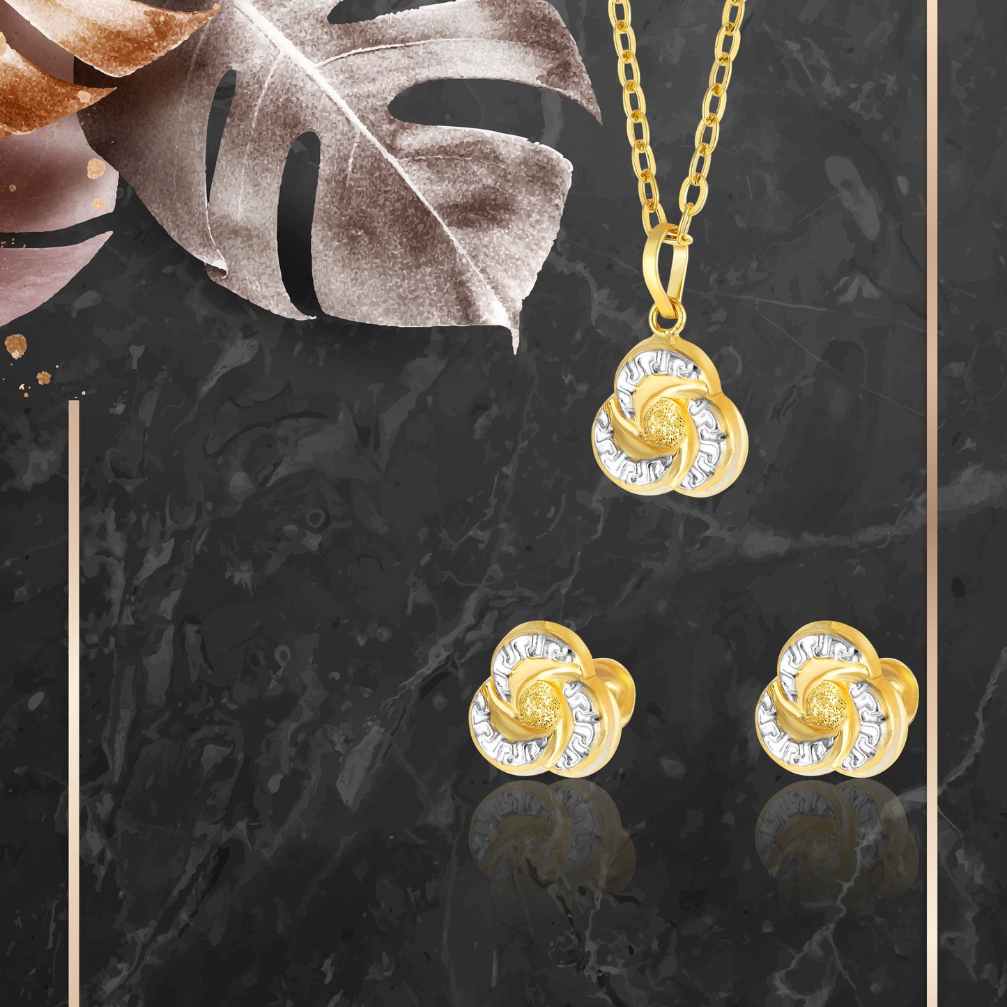 18K Pure Gold Two Color Flower Screw Jewelry Set