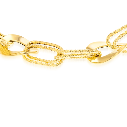 18K Pure Gold Square Twisted Oval Linked Bracelet