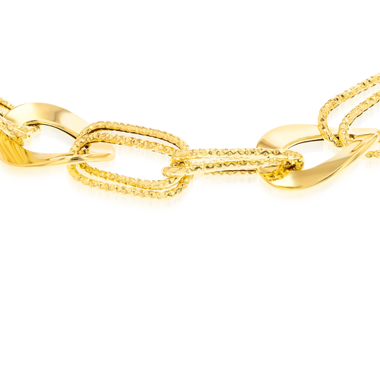 18K Pure Gold Square Twisted Oval Linked Bracelet
