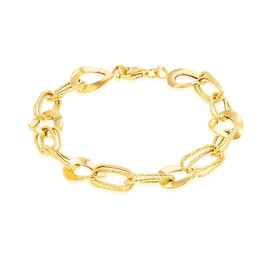 18K Pure Gold Square Twisted Oval Linked Bracelet