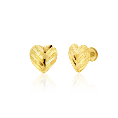 18K Pure Gold Heart Screw Earring Set