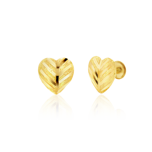 18K Pure Gold Heart Screw Earring Set