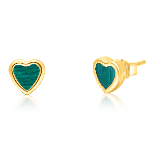 18K Pure Gold Green Heart Earring Set
