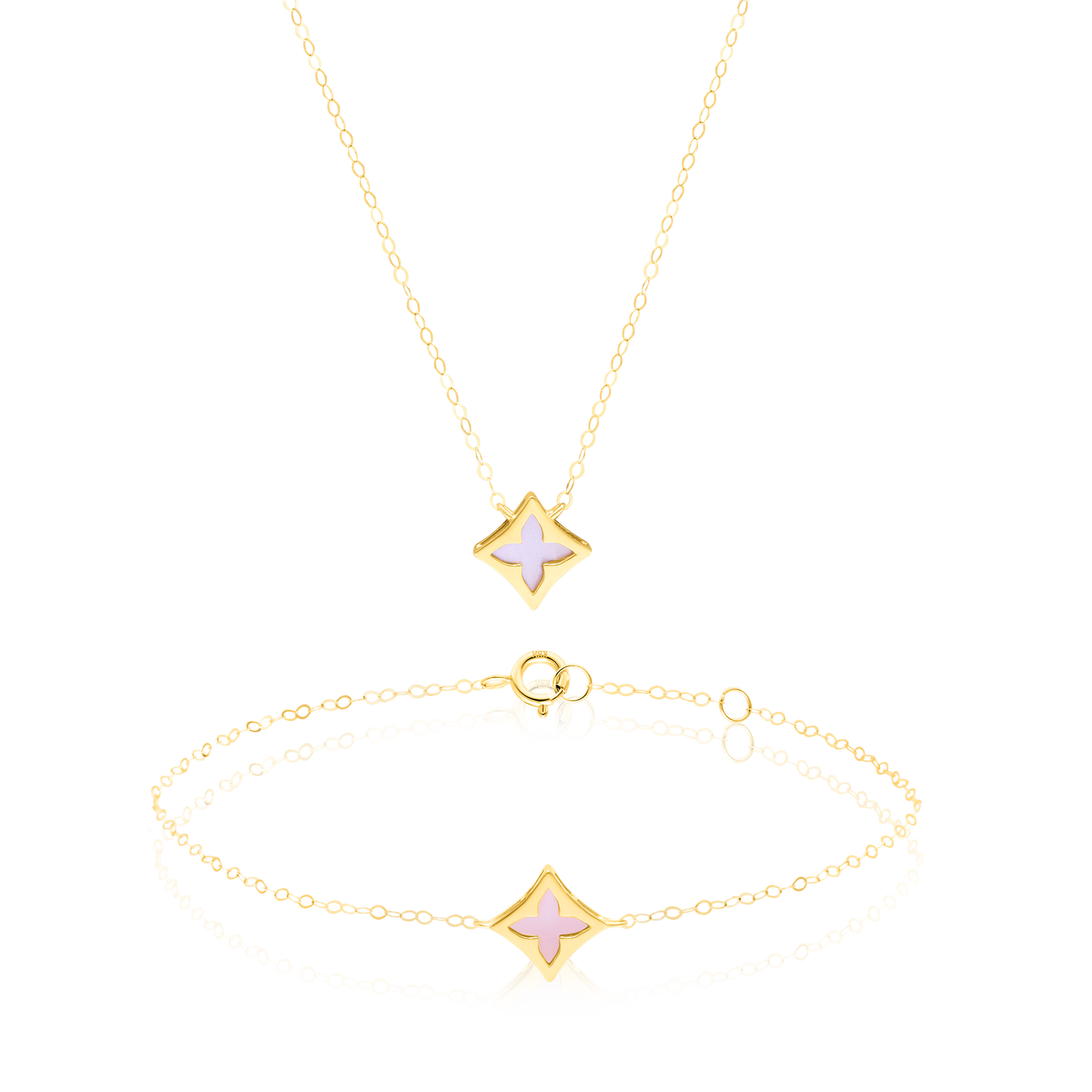 18K Pure Gold Pink Star Jewelry Set