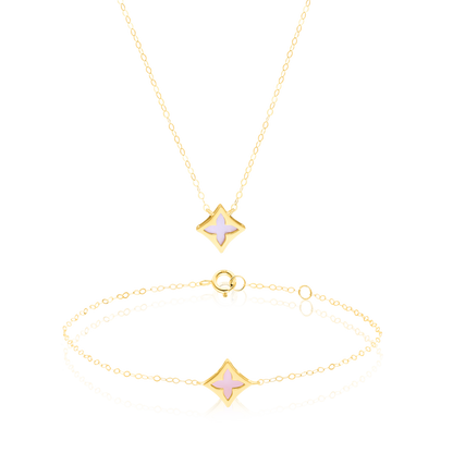 18K Pure Gold Pink Star Jewelry Set