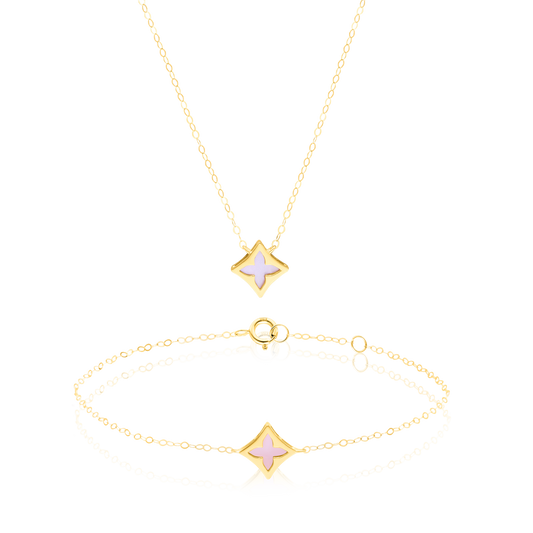 18K Pure Gold Pink Star Jewelry Set