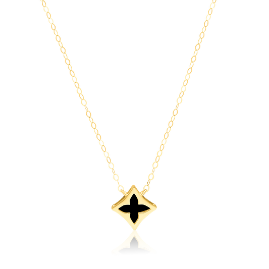 18K Pure Gold Black Star Necklace