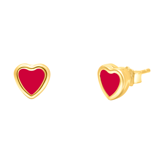 18K Pure Gold Red Heart Earring Set