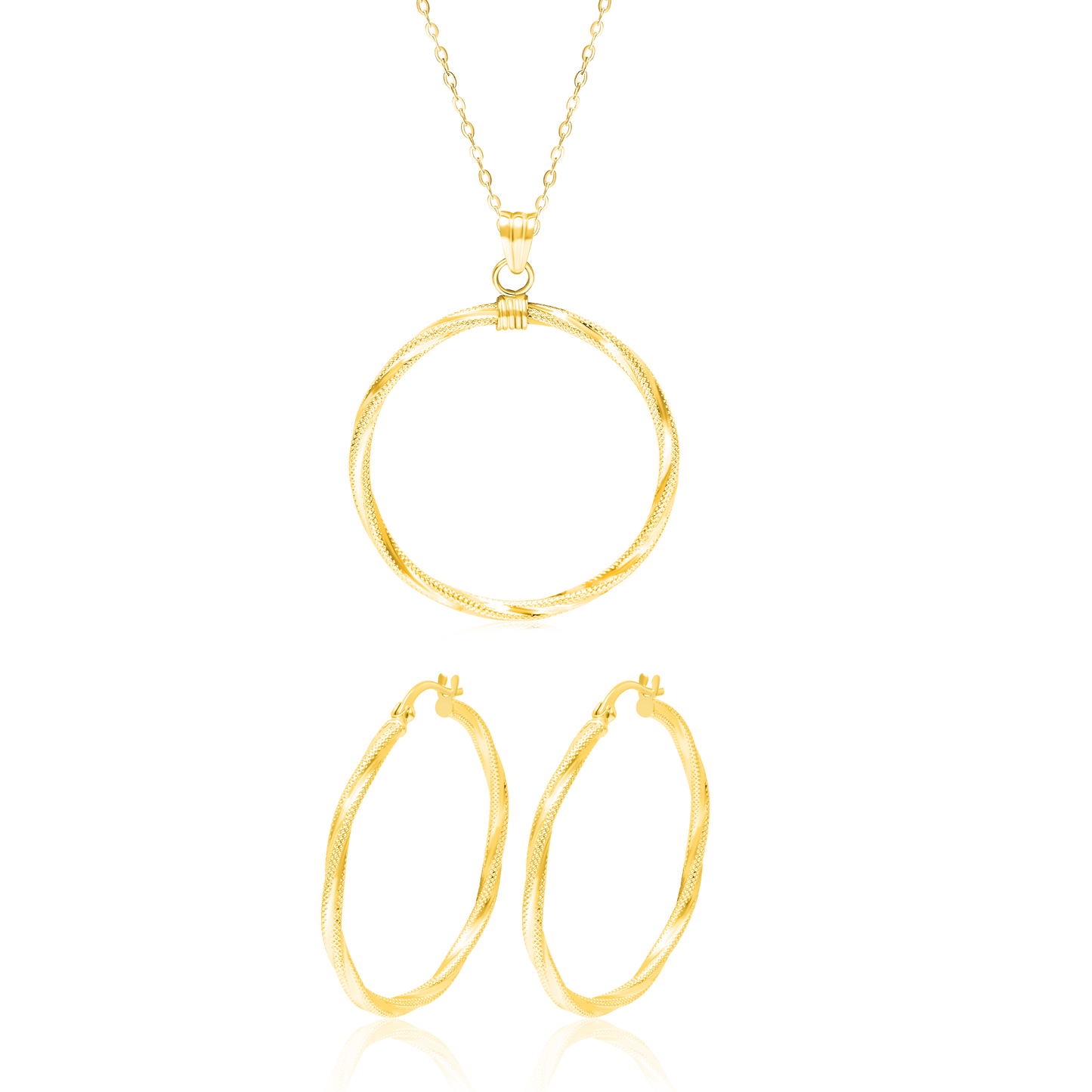18K Pure Gold Twisted Round Jewelry Set