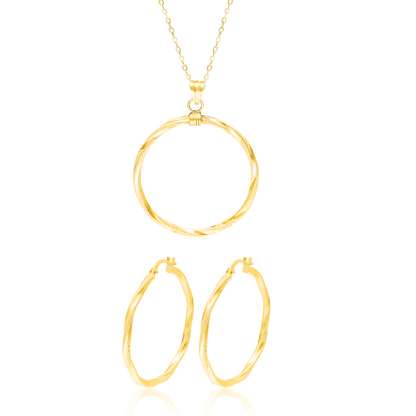 18K Pure Gold Twisted Round Jewelry Set