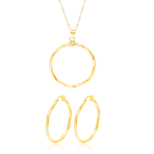 18K Pure Gold Twisted Round Jewelry Set