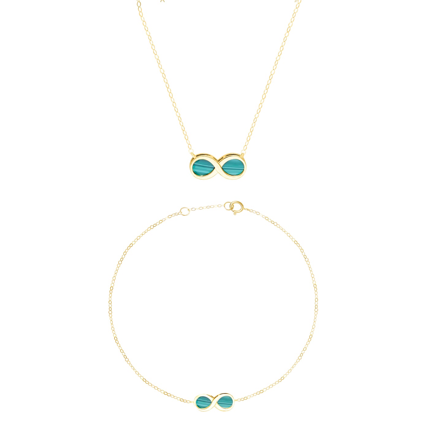 18K Pure Gold Infinity Green Jewelry Set