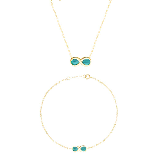 18K Pure Gold Infinity Green Jewelry Set