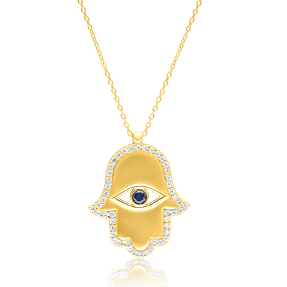18K Pure Gold Palm Stone Evil Eye Necklace