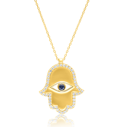 18K Pure Gold Palm Stone Evil Eye Necklace