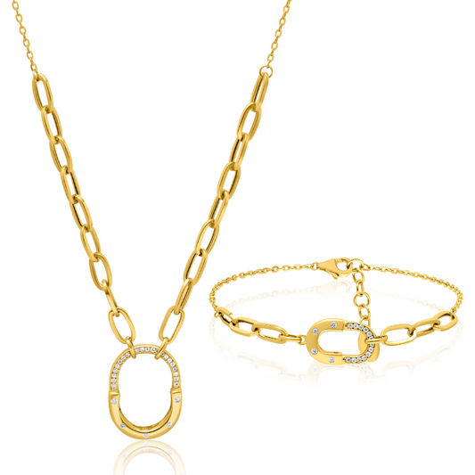 18K Pure Gold Elegant Linked Stone Jewelry Set