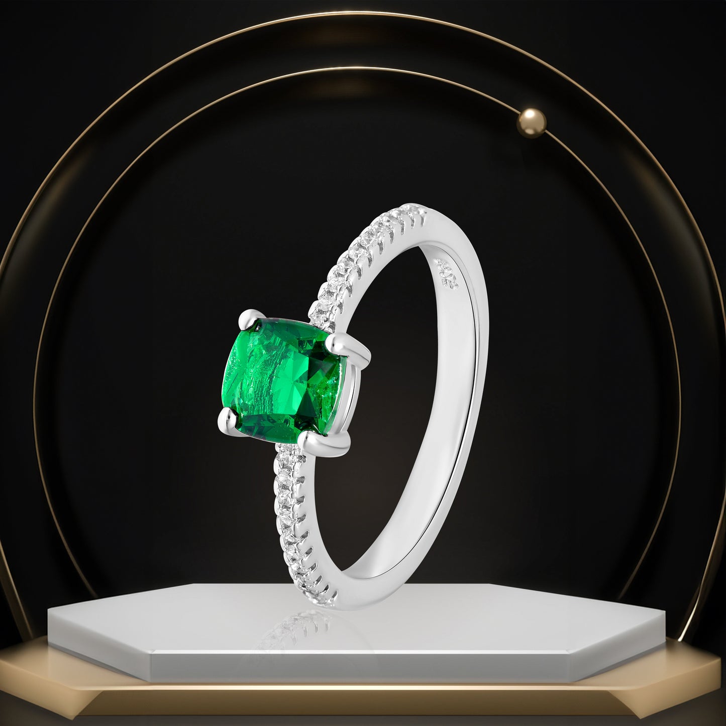 Real 925 Sterling Green Stone Silver Rings