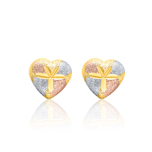 18K Pure Gold 3 Color Heart Earring Set