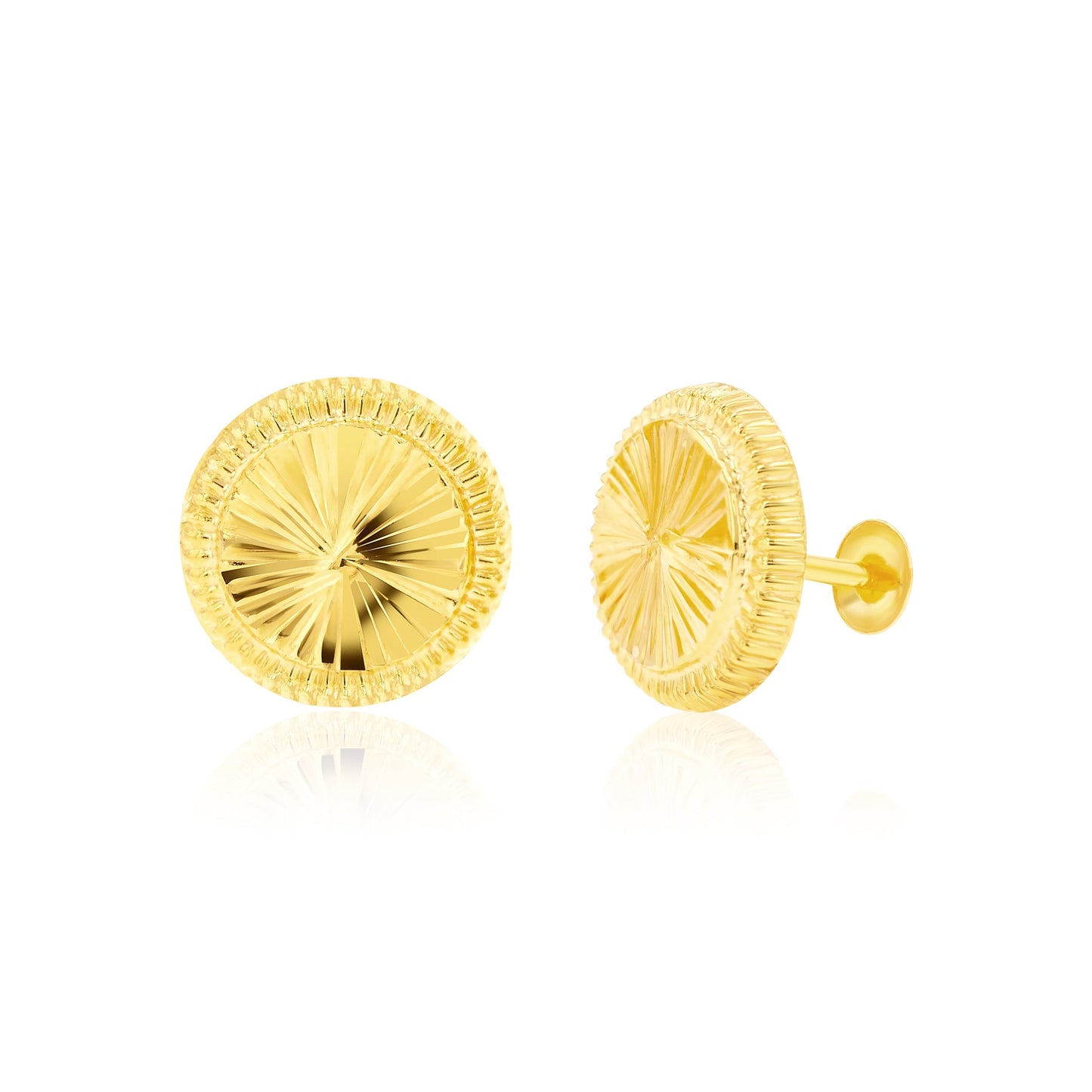18K Pure Gold Round Screw Earring Set
