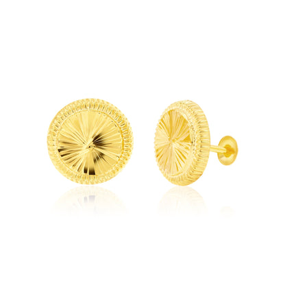 18K Pure Gold Round Screw Earring Set