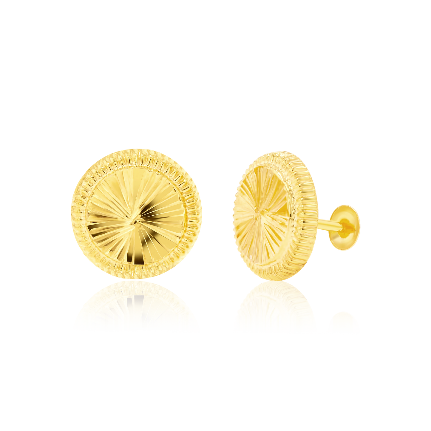 18K Pure Gold Round Screw Earring Set