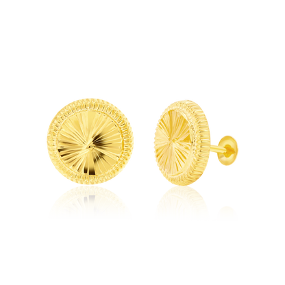 18K Pure Gold Round Screw Earring Set