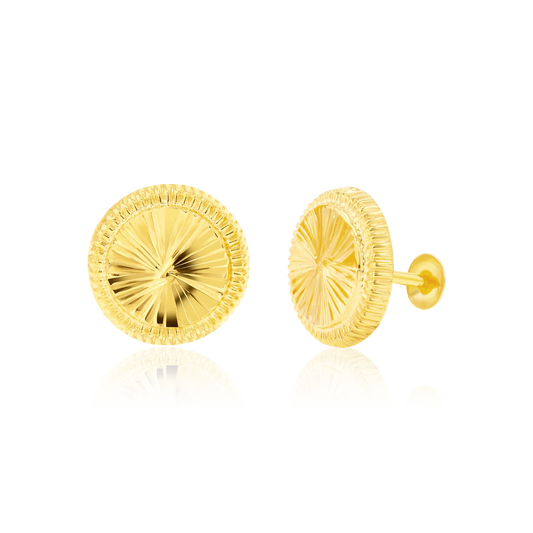 18K Pure Gold Round Screw Earring Set