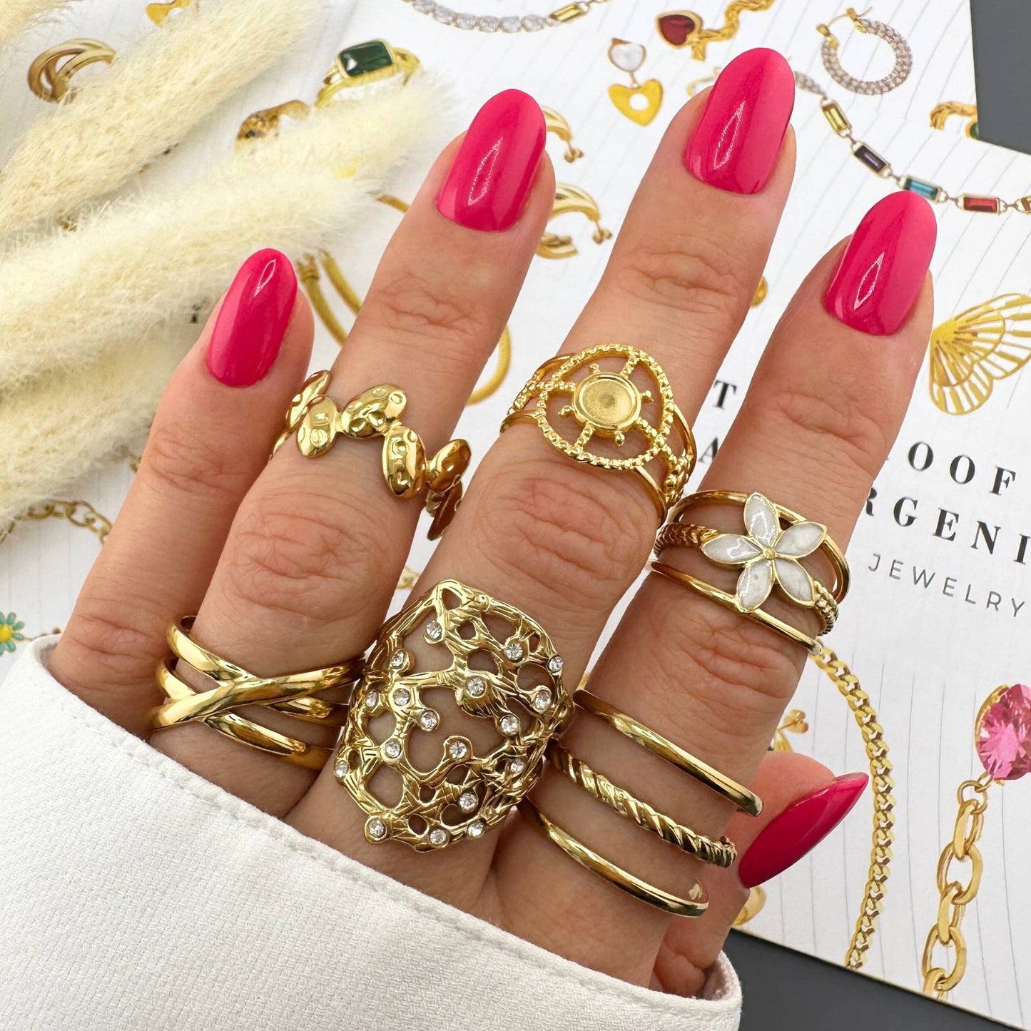 Flower Ring, 18K Gold Plated Steel
