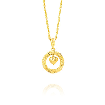 18K Pure Gold Circle Heart Necklace