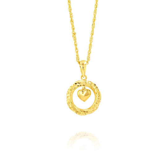 18K Pure Gold Circle Heart Necklace