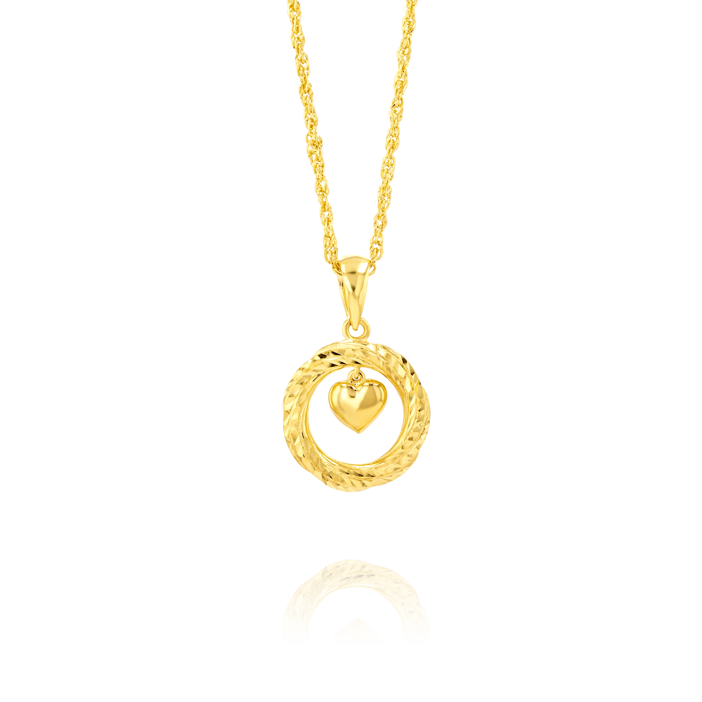 18K Pure Gold Circle Heart Necklace