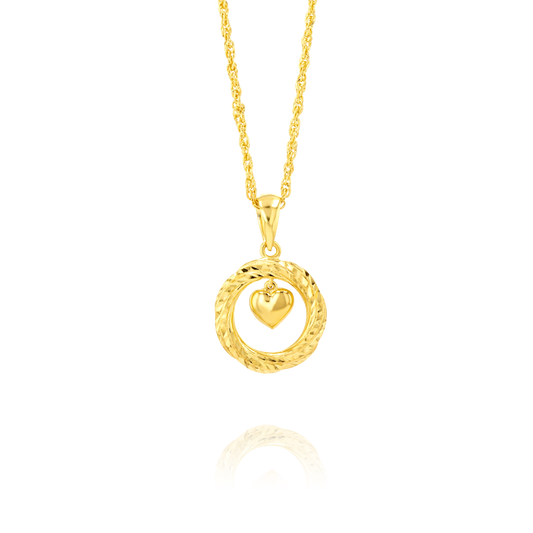 18K Pure Gold Circle Heart Necklace