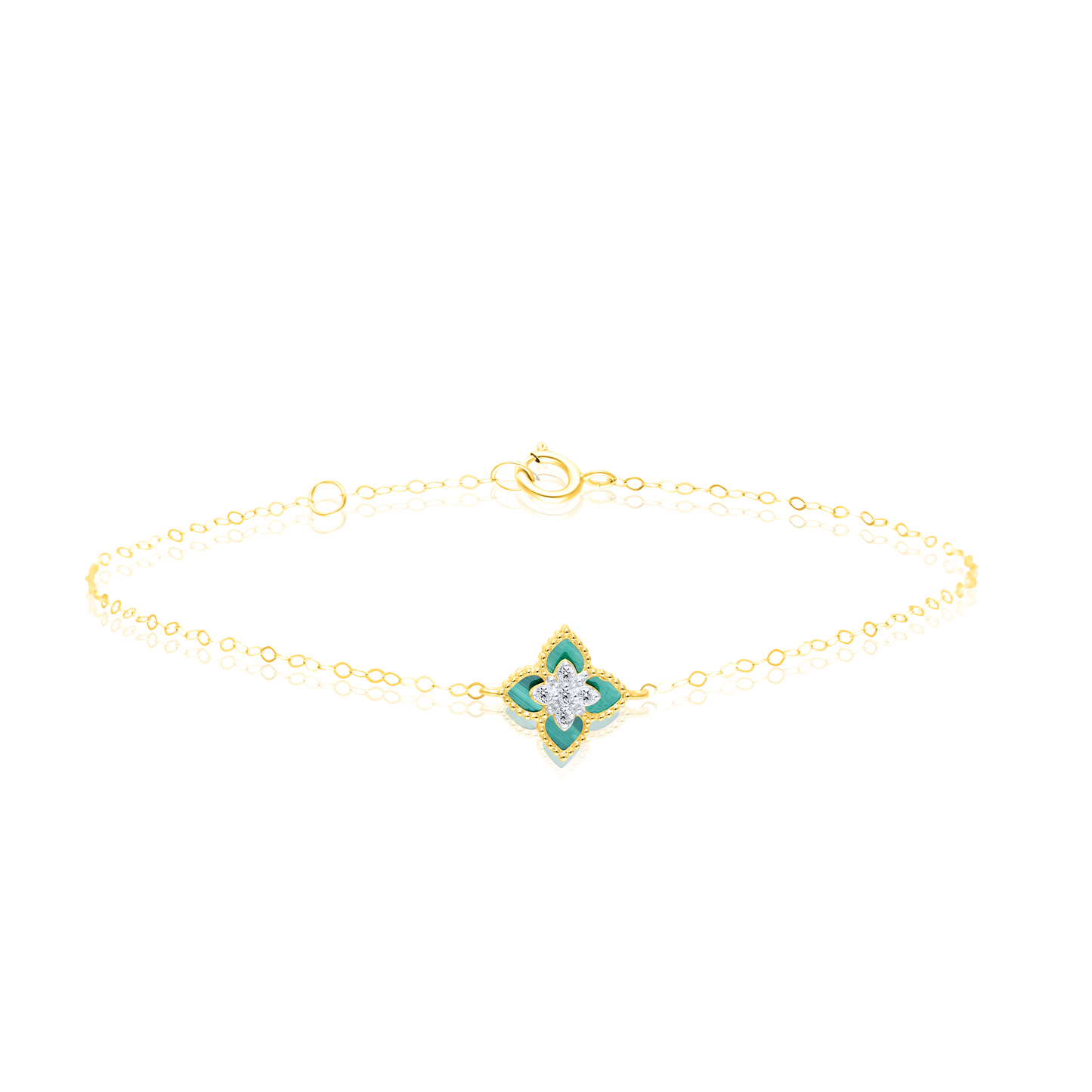 18K Pure Gold Green Flower Jewelry Set