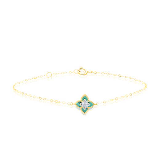 18K Pure Gold Green Flower Jewelry Set