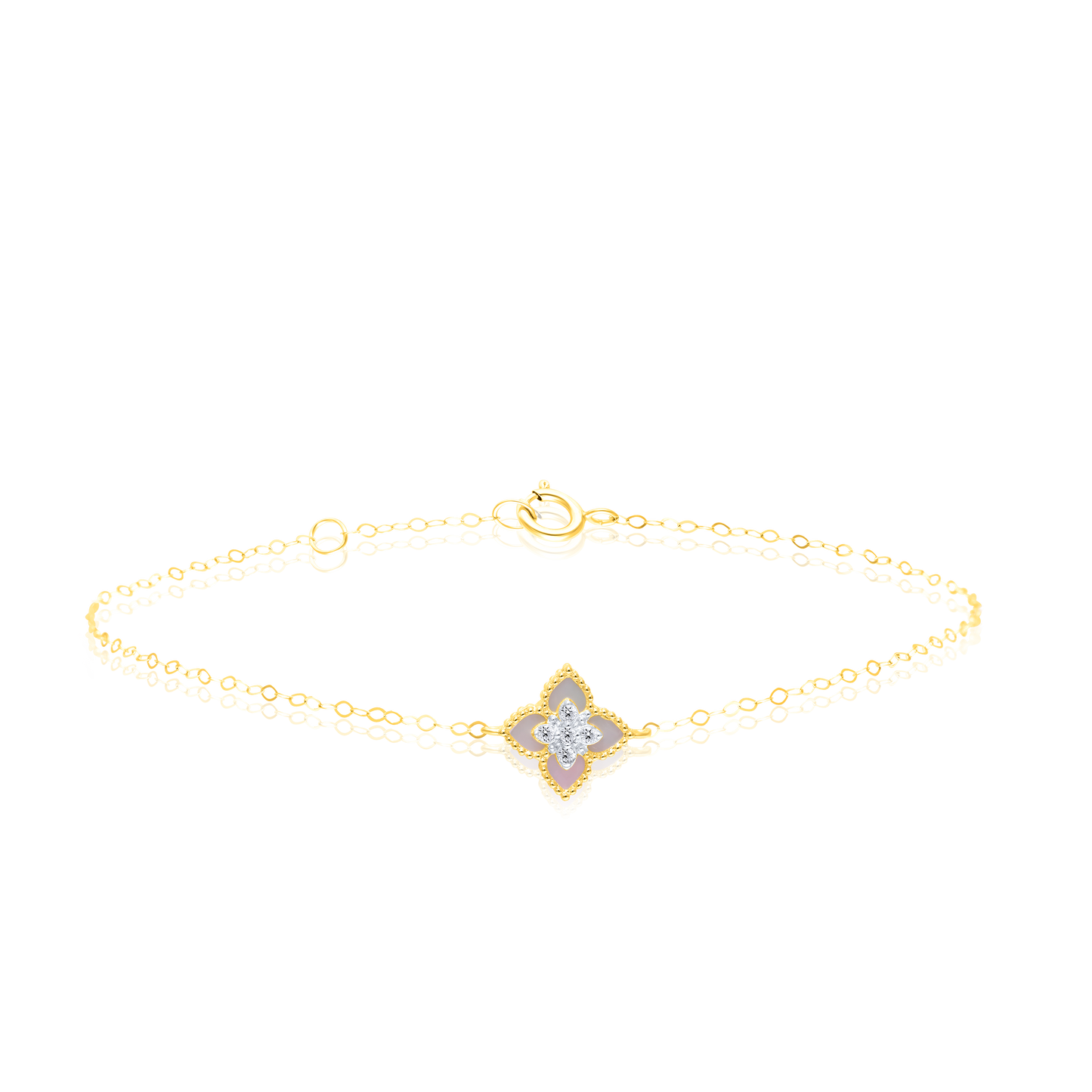 18K Pure Gold White Flower Bracelet