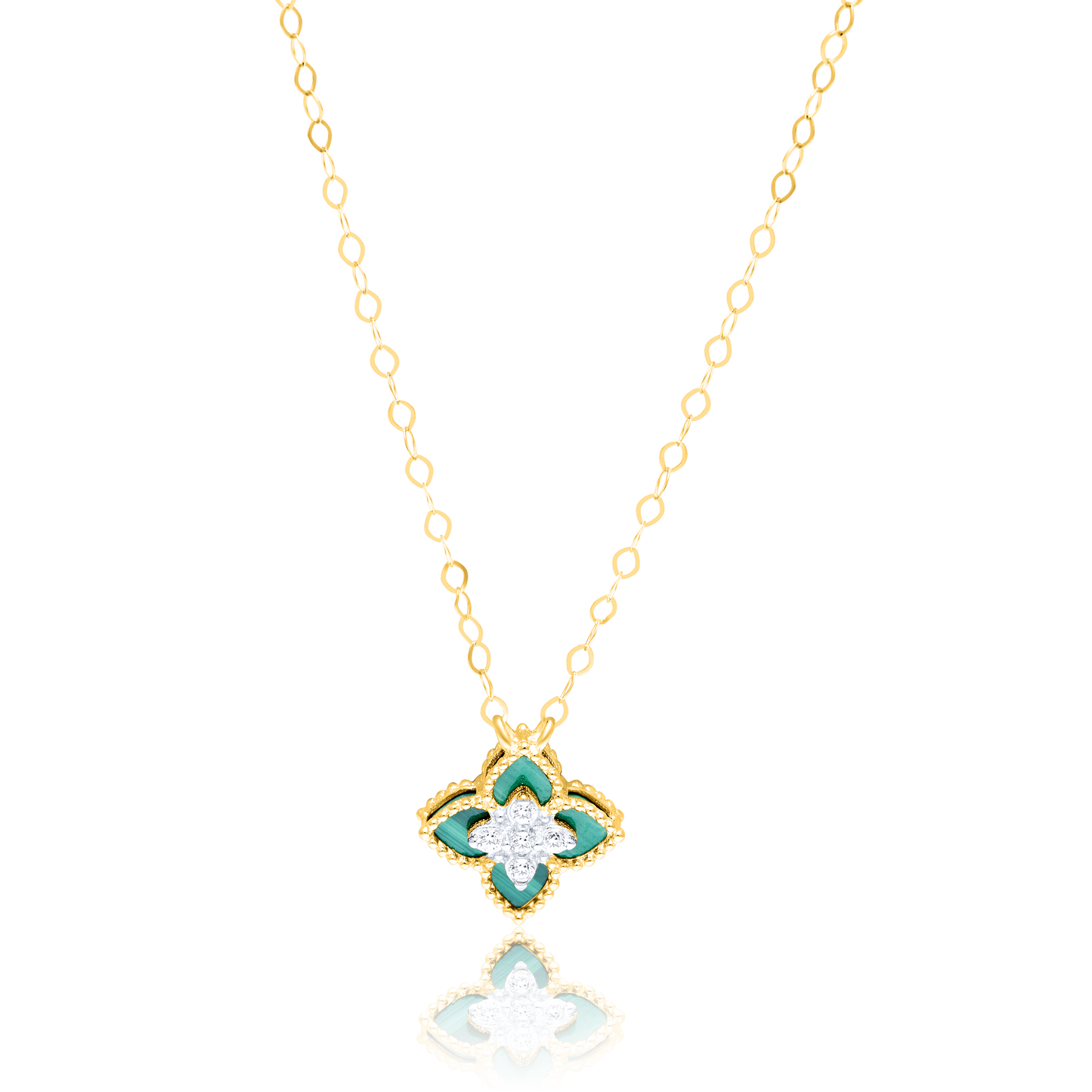 18K Pure Gold Green Flower Necklace