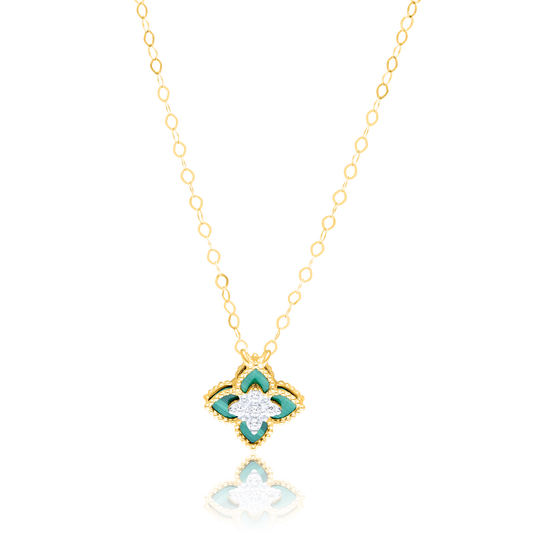 18K Pure Gold Green Flower Necklace