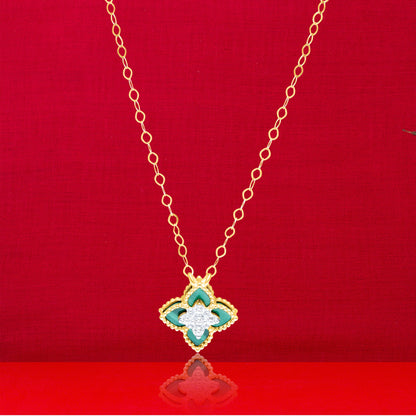 18K Pure Gold Green Flower Jewelry Set