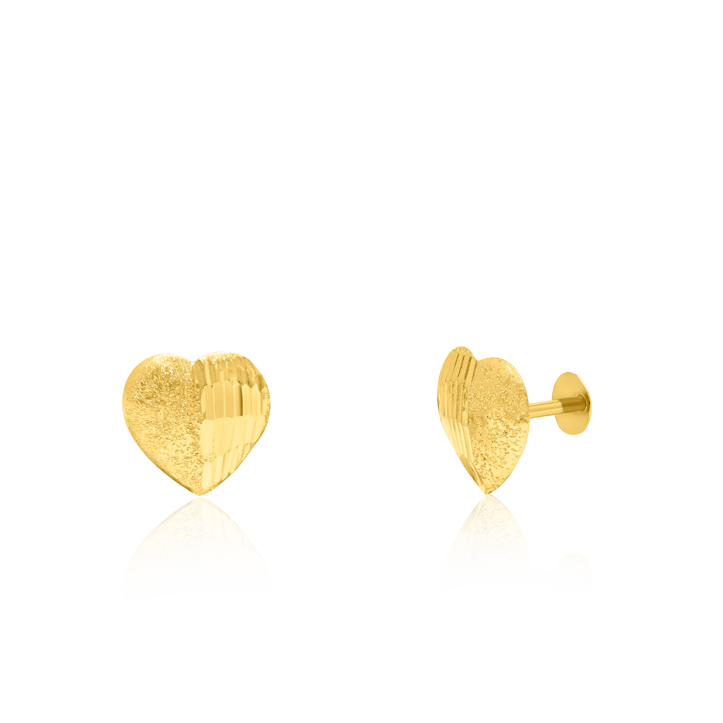 18K Pure Gold Heart Screw Earring Set