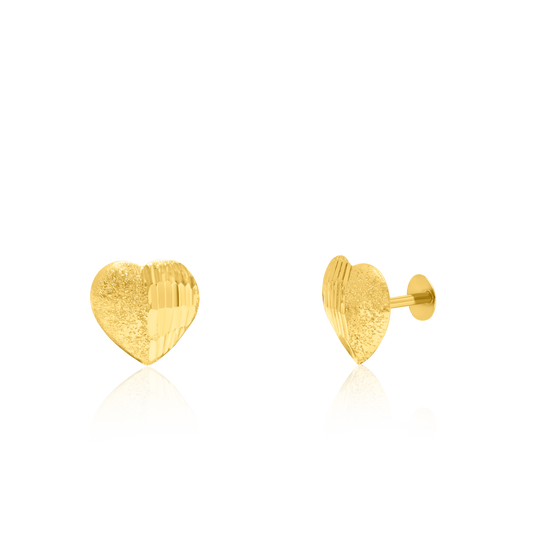 18K Pure Gold Heart Screw Earring Set