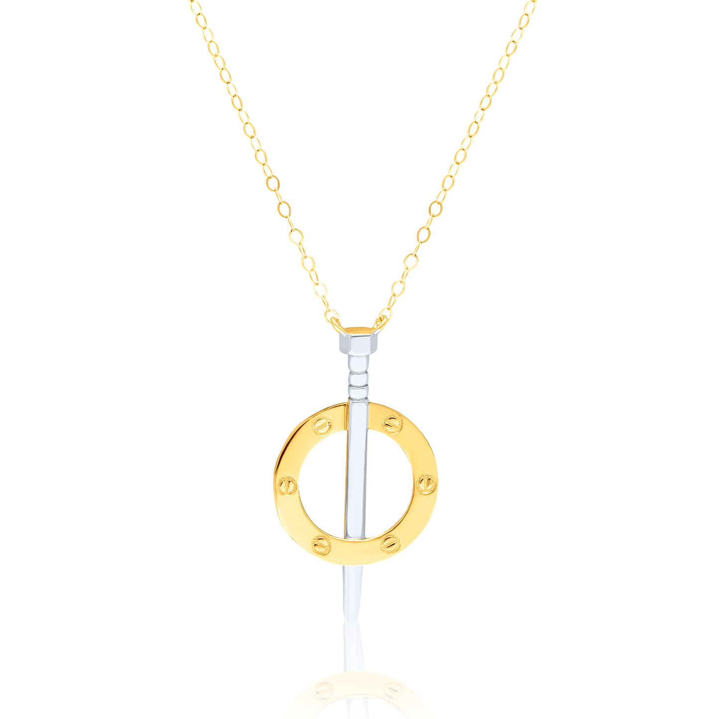 18K Pure Gold 2 Color Round Nail Stone Necklace