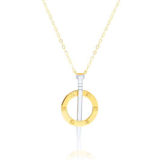 18K Pure Gold 2 Color Round Nail Stone Necklace