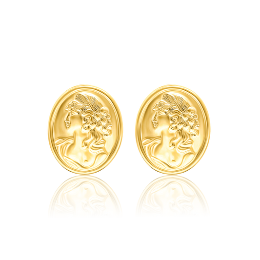 18K Pure Gold Queen Design Earring Set