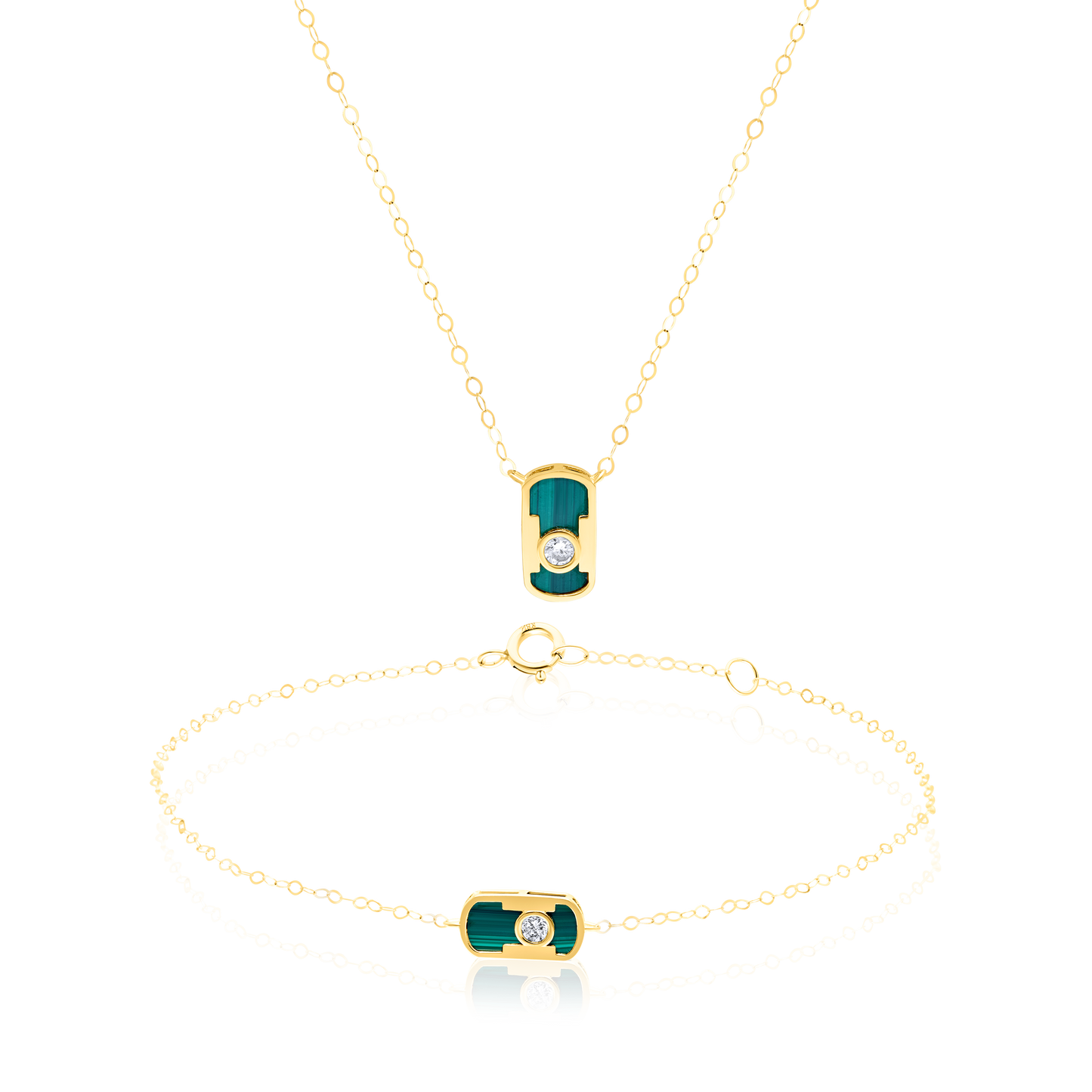 18K Pure Gold Green Stone Jewelry Set