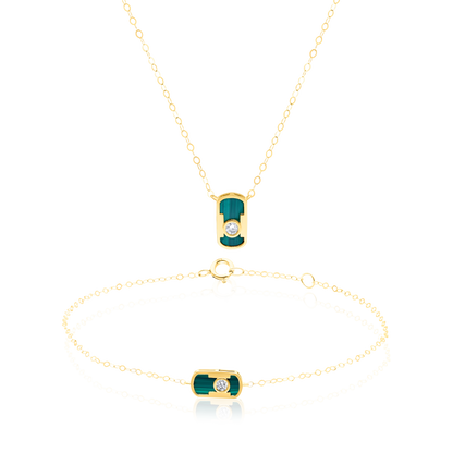 18K Pure Gold Green Stone Jewelry Set